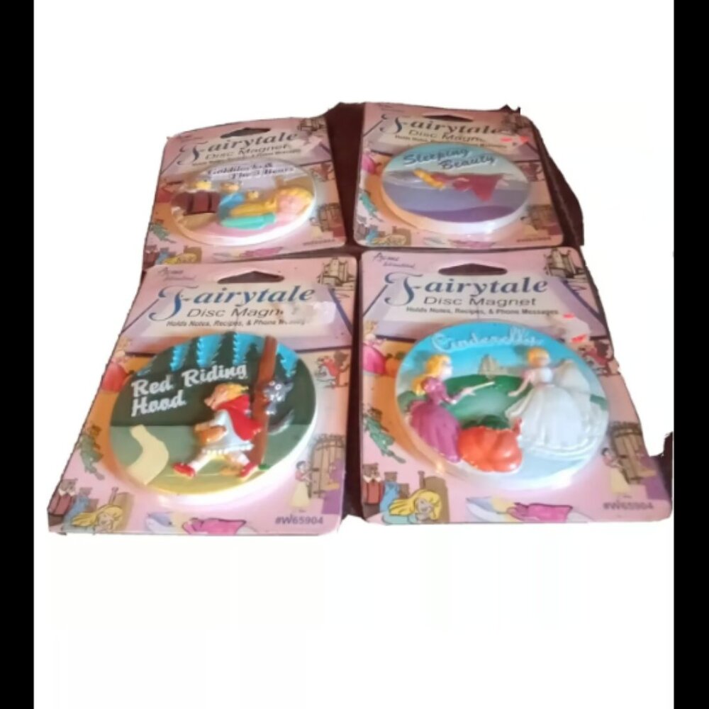 4 Refrigerator Ceramic Magnets: Cinderella, Beauty, Riding Hood, Goldi